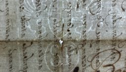 Fotografia de detalhe do bando de Pitangui, na qual se vê a marca d’água do papel de origem genovesa.